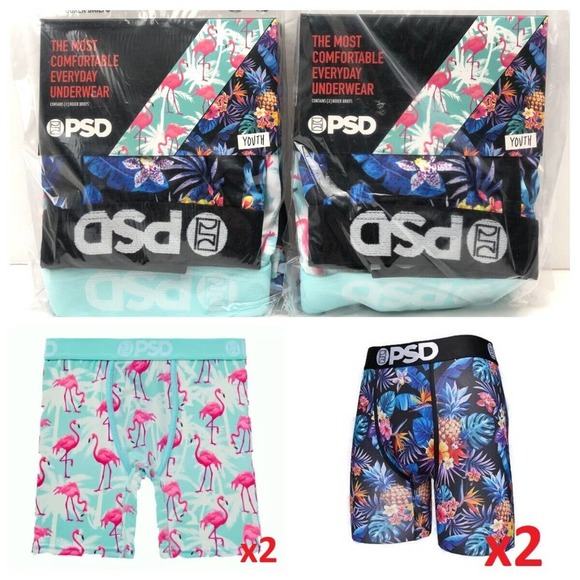 PSD Other - PSD Underwear Boxer Briefs Youth Boys L 24- 26 Flamingo Tropical 2x2pks= 4 Pairs
